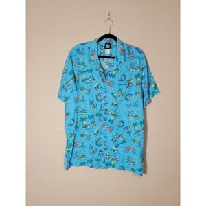 Tom And Jerry Shirt Mens LARGE Novelty Blue Button Up Rayon